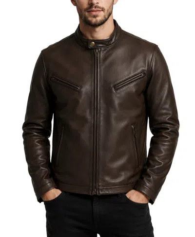 Frye Men's Leather Racer Jacket In Moka Tobacco
