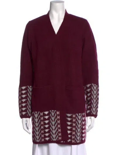 Pre-owned Frye Patterned Open Front Sweater In Burgundy