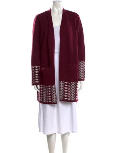Pre-owned Frye Patterned Open Front Sweater In Burgundy