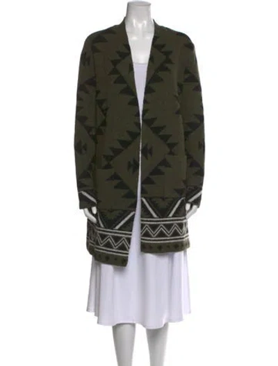 Pre-owned Frye Patterned Open Front Sweater In Green