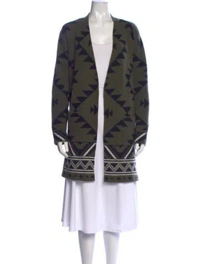 Pre-owned Frye Patterned Open Front Sweater In Green