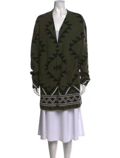Pre-owned Frye Patterned Open Front Sweater In Green