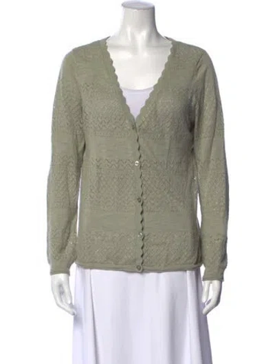 Pre-owned Frye Patterned V-neck Sweater In Green