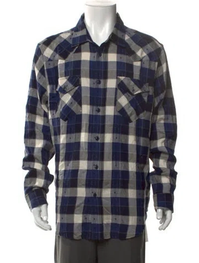 Pre-owned Frye Plaid Print Long Sleeve Shirt W/ Tags In Blue
