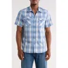 Frye Plaid Short Sleeve Dobby Button-up Shirt In Blue