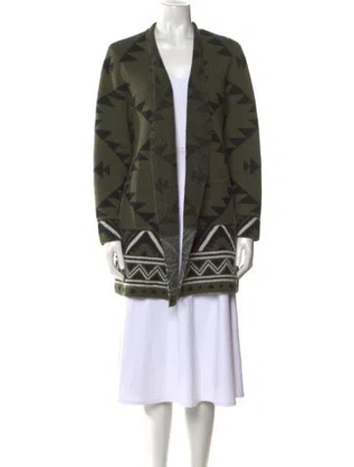 Pre-owned Frye Printed Open Front Sweater In Green