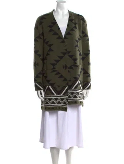 Pre-owned Frye Printed V-neck Sweater In Green