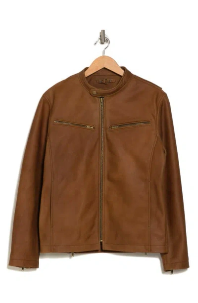 Frye Racer Crackle Leather Jacket In Brown