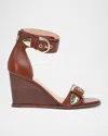 Frye Rachel Leather Buckle-cuff Wedge Sandals In Cinnamon