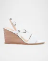 Frye Rachel Leather Buckle Wedge Sandals In White