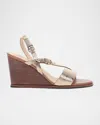 Frye Rachel Metallic Buckle Wedge Sandals In Dark Gold
