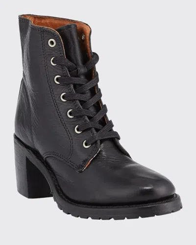 Frye Sabrina Distressed Lace-up Boots In Black