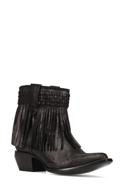 Frye Sacha Fringe Bootie In Black Metallic