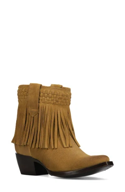 Frye Sacha Fringe Bootie In Dark Sand