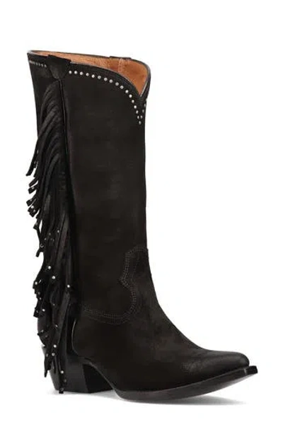 Frye Sacha Fringe Knee High Boot In Black