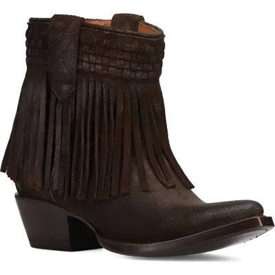 Frye Sacha Fringe Leather Bootie In Black