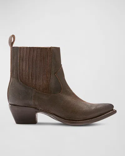 Frye Sacha Leather Western Chelsea Booties In Chocolate - Waxed Velour Wp