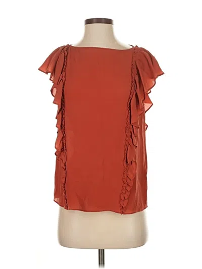 Pre-owned Frye Short Sleeve Silk Top Orange Ruffles Neckline Tops