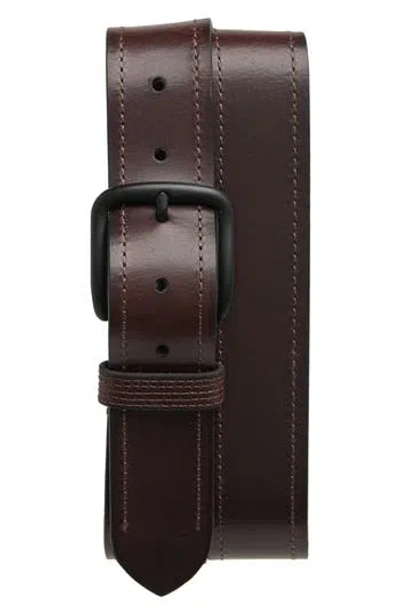 Frye Stitched Leather Belt In Brown/antique Brass