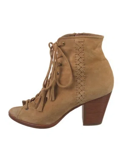 Pre-owned Frye Suede Braided Accents Lace-up Boots In Brown