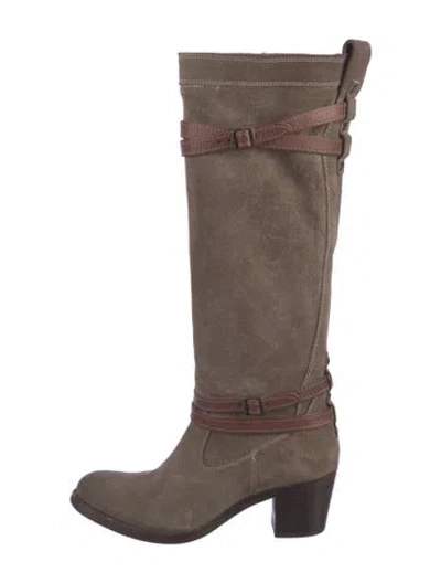 Pre-owned Frye Suede Colorblock Pattern Riding Boots In Brown