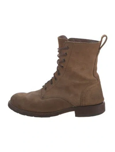 Pre-owned Frye Suede Combat Boots In Brown