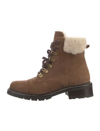 Pre-owned Frye Suede Combat Boots In Brown