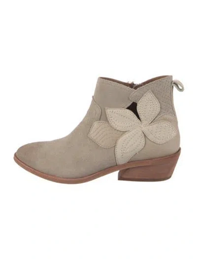 Pre-owned Frye Suede Cutout Accent Moto Boots In Neutral
