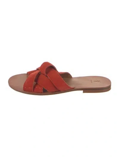 Pre-owned Frye Suede Cutout Accent Slides In Red