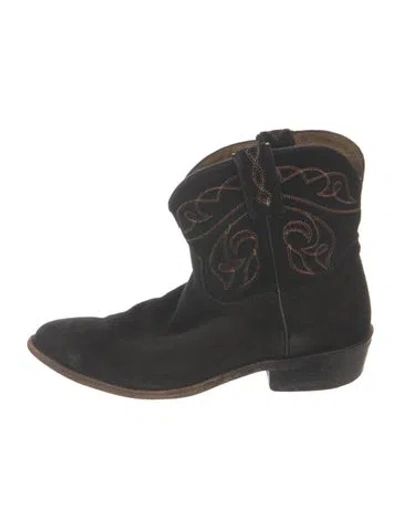 Pre-owned Frye Suede Embroidered Accent Western Boots In Blue