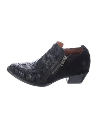 Pre-owned Frye Suede Floral Print Western Boots In Blue