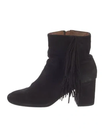 Pre-owned Frye Suede Fringe Trim Accent Boots In Blue