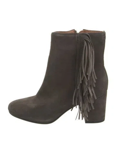 Pre-owned Frye Suede Fringe Trim Accent Moto Boots In Brown