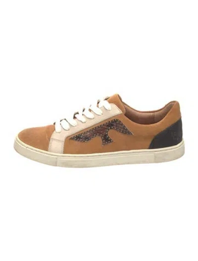 Pre-owned Frye Suede Graphic Print Sneakers In Brown