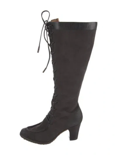 Pre-owned Frye Suede Lace-up Boots In Black