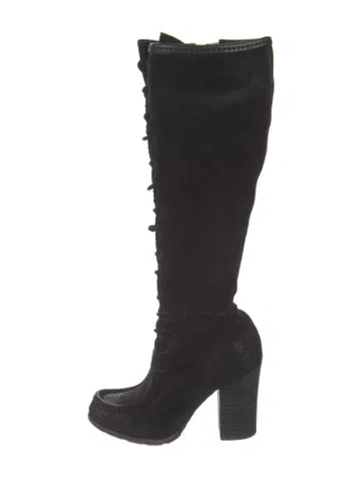 Pre-owned Frye Suede Lace-up Boots In Black