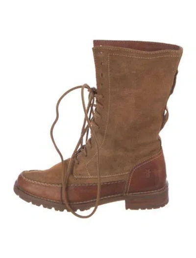 Pre-owned Frye Suede Lace-up Boots In Brown