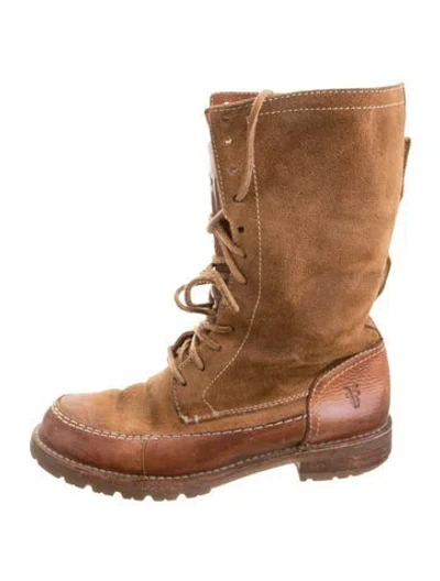 Pre-owned Frye Suede Lace-up Boots In Brown