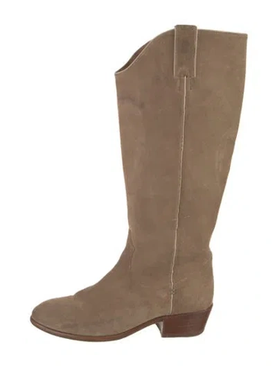 Pre-owned Frye Suede Leather Trim Embellishment Riding Boots In Neutral
