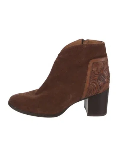 Pre-owned Frye Suede Leather Trim Embellishment Western Boots In Brown