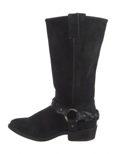 Pre-owned Frye Suede Moto Boots In Black