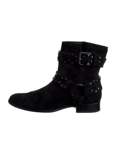 Pre-owned Frye Suede Moto Boots In Black