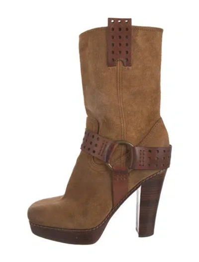 Pre-owned Frye Suede Moto Boots In Brown