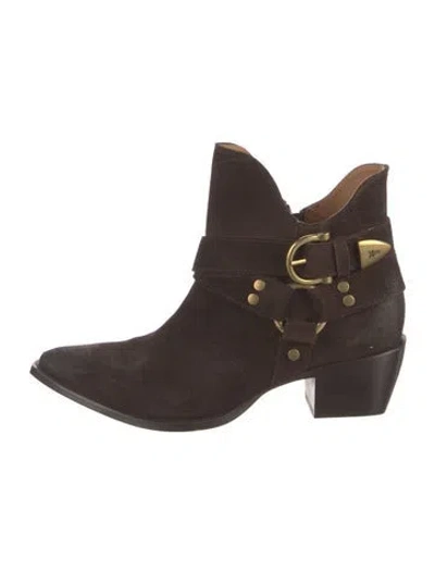 Pre-owned Frye Suede Moto Boots In Brown