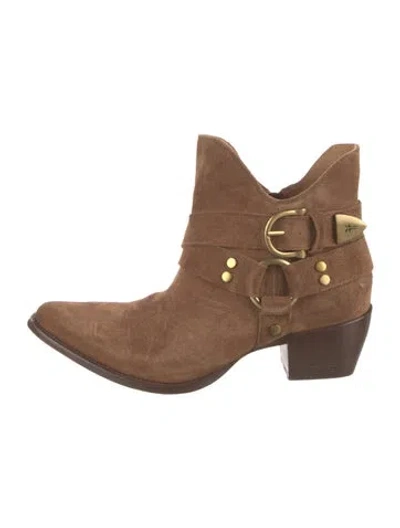 Pre-owned Frye Suede Moto Boots In Brown