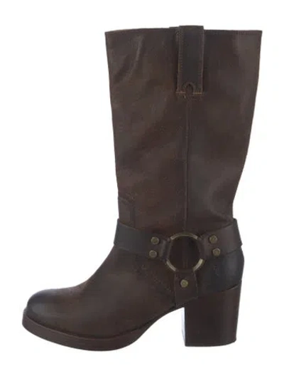 Pre-owned Frye Suede Moto Boots In Brown