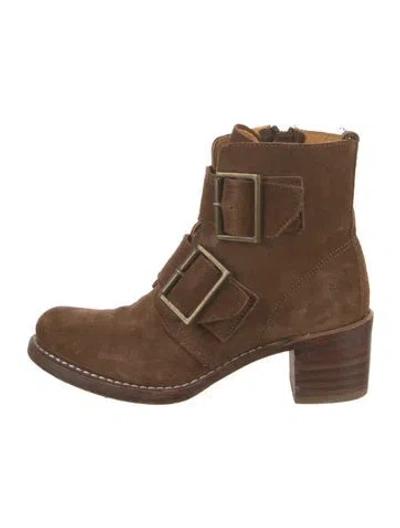 Pre-owned Frye Suede Moto Boots In Brown