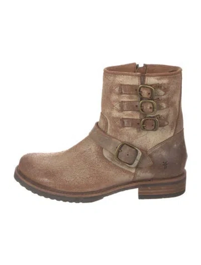 Pre-owned Frye Suede Moto Boots In Neutral