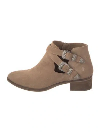 Pre-owned Frye Suede Moto Boots In Neutral