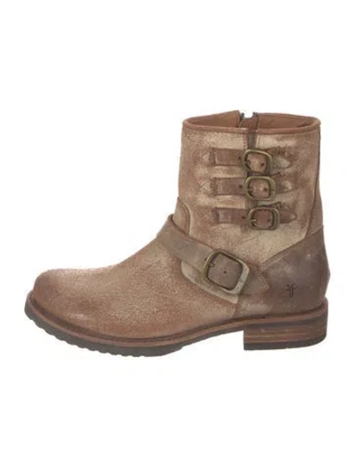 Pre-owned Frye Suede Moto Boots In Neutral